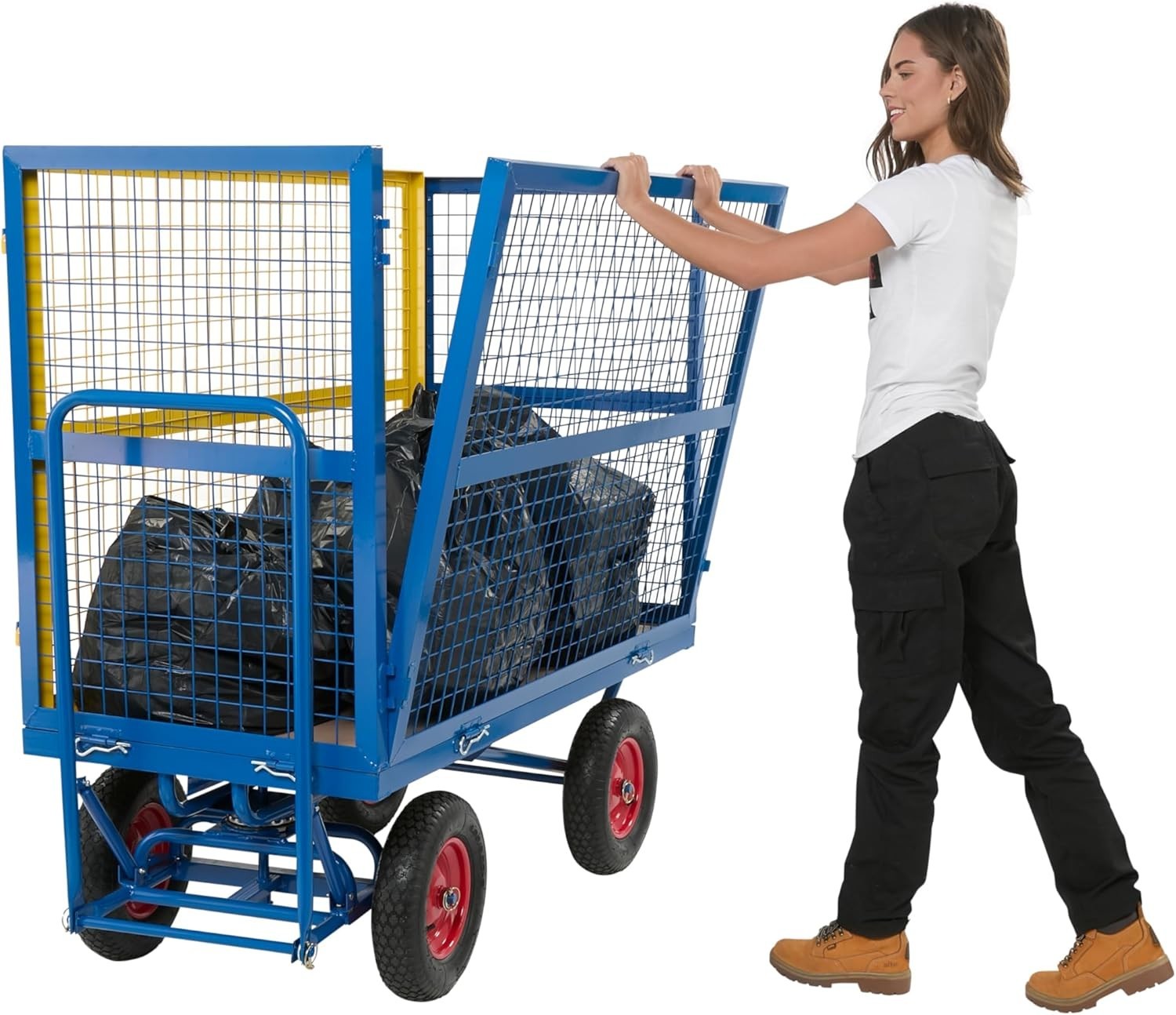 Heavy Duty 1000kg Trolley Mesh Cage Platform Cart Pneumatic Wheels