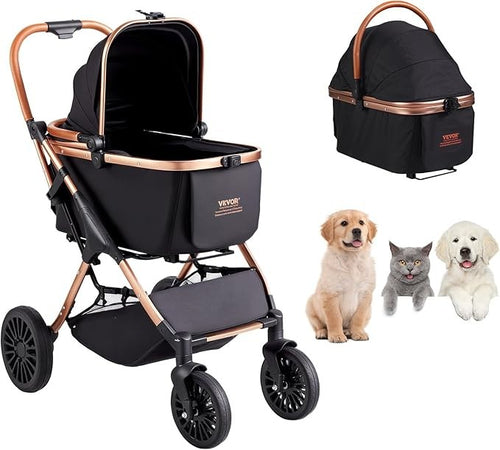 Luxury Dog Stroller Pushchair Detachable Carrier 66lb Capacity Brakes 4 Wheel