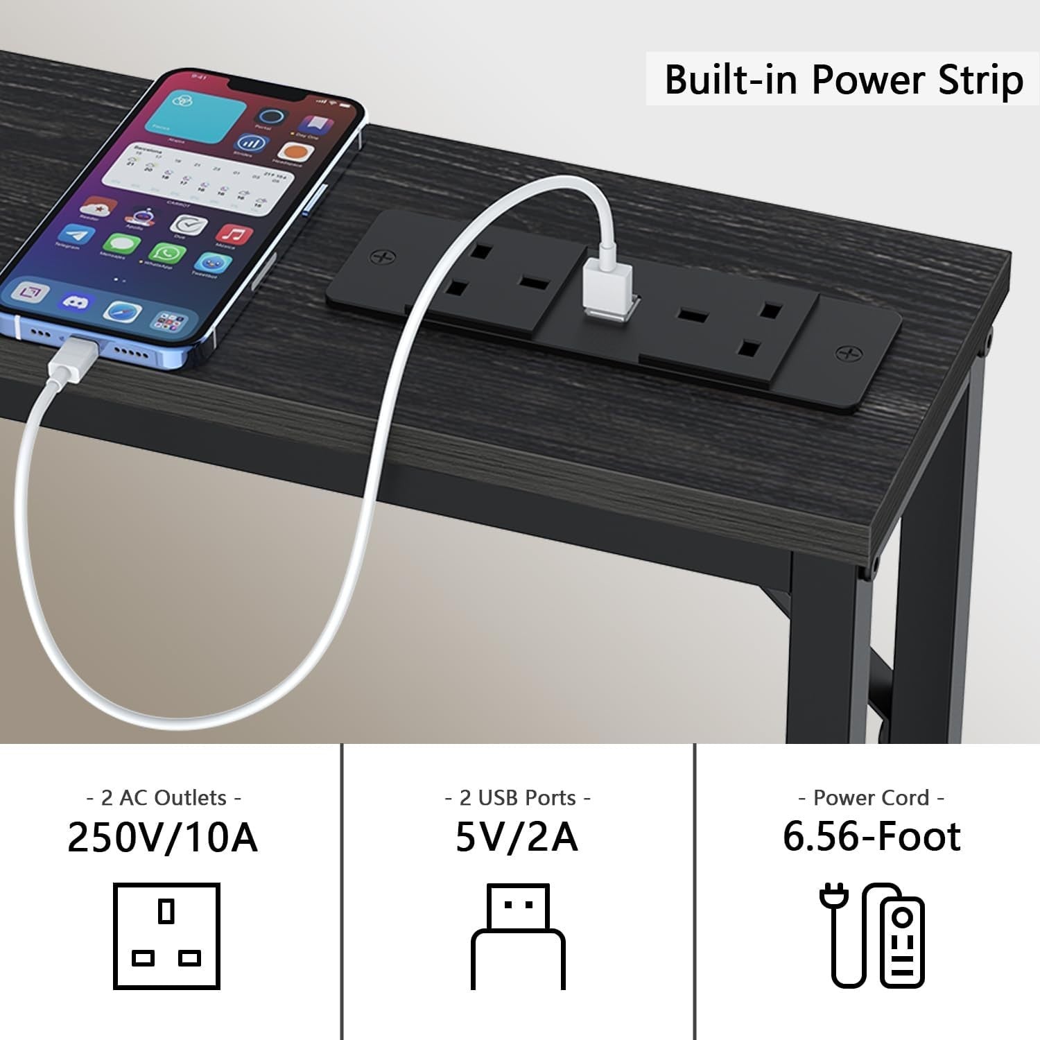 Slim Console Table with USB Ports & Charging Station, Space-Saving Design