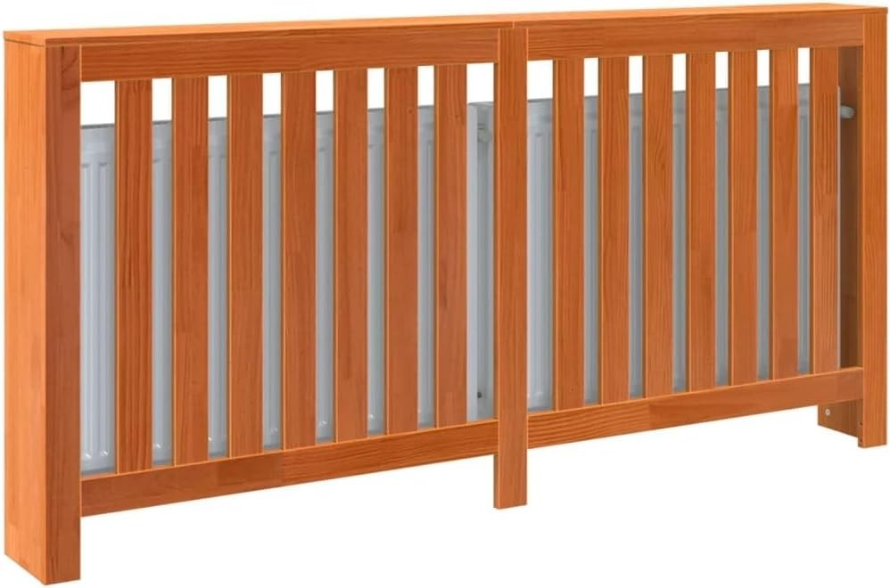 Wax Brown Solid Pine Radiator Cover 169x19x84cm – Modern Slatted Heater Cabinet