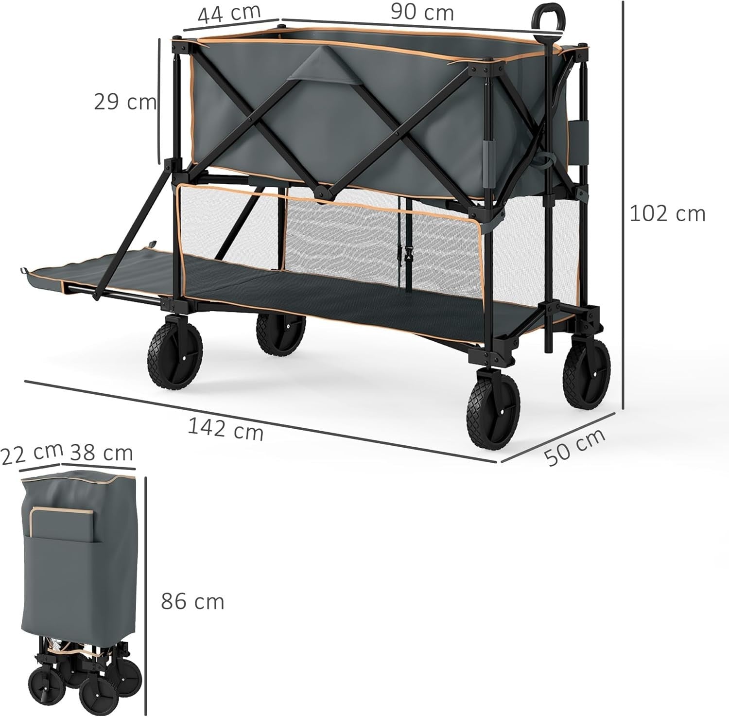 Grey Double Decker Folding Festival Trolley 200kg Heavy Duty 350L Camping Wagon