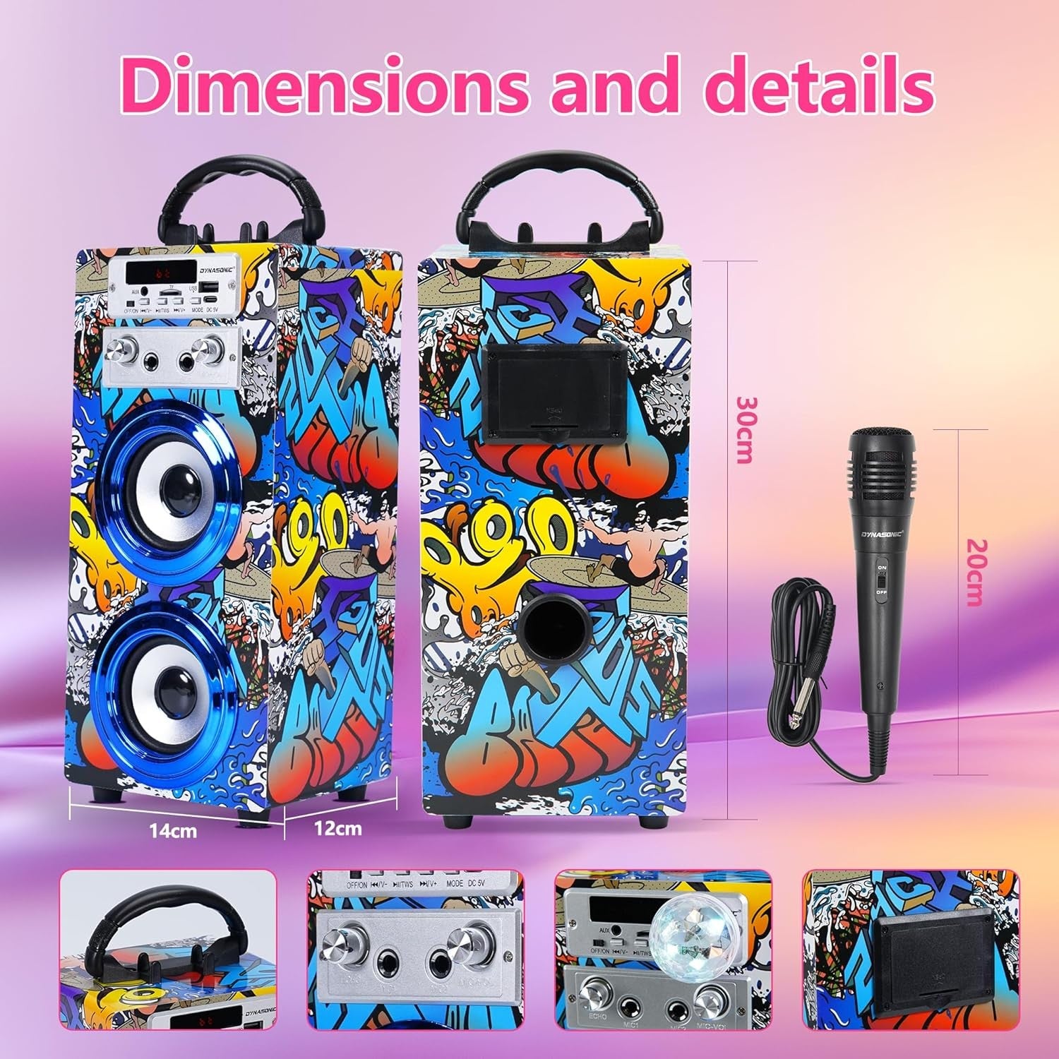 Portable Karaoke Bluetooth 2 Mics LED Lights Kids Teens Fun