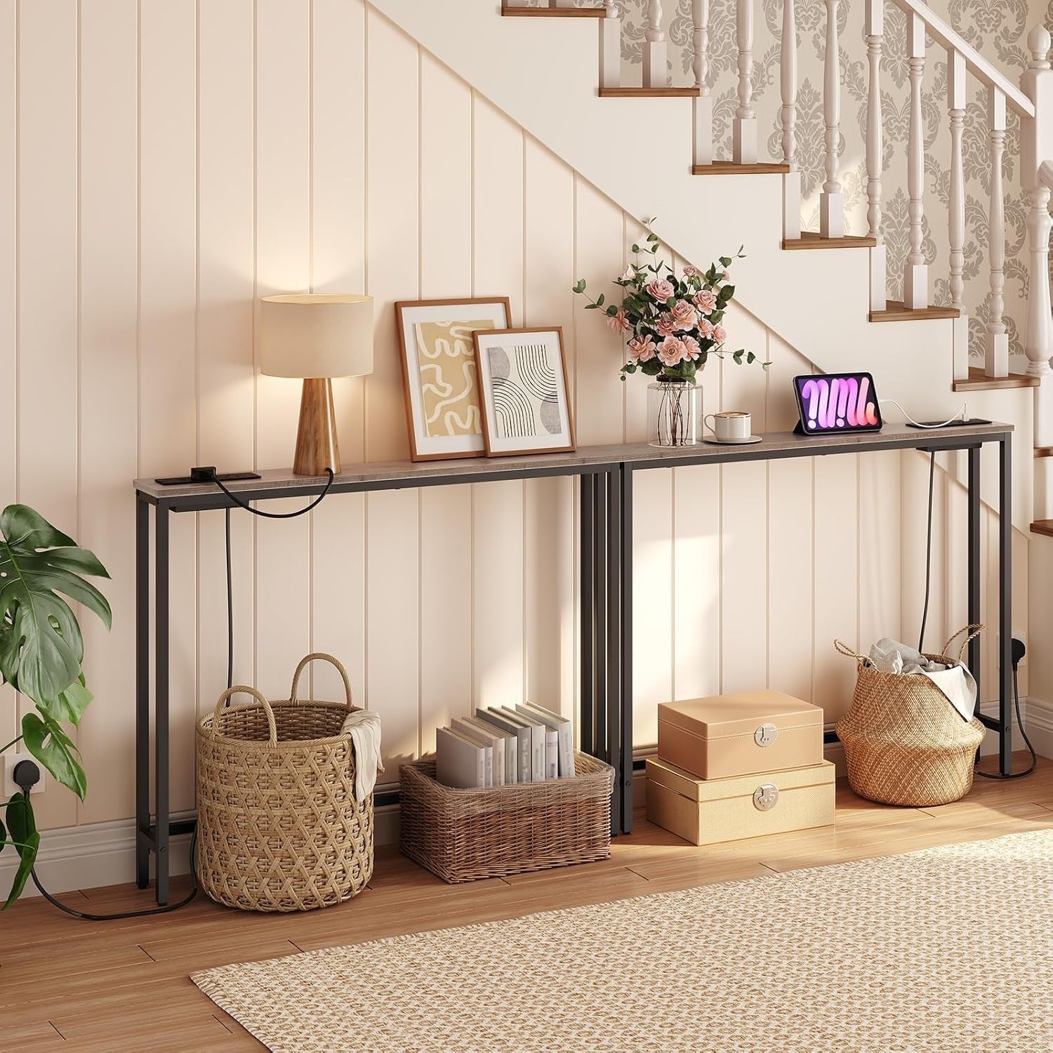 Slim Console Table with USB Charging Ports & Power Outlets for Small Spaces