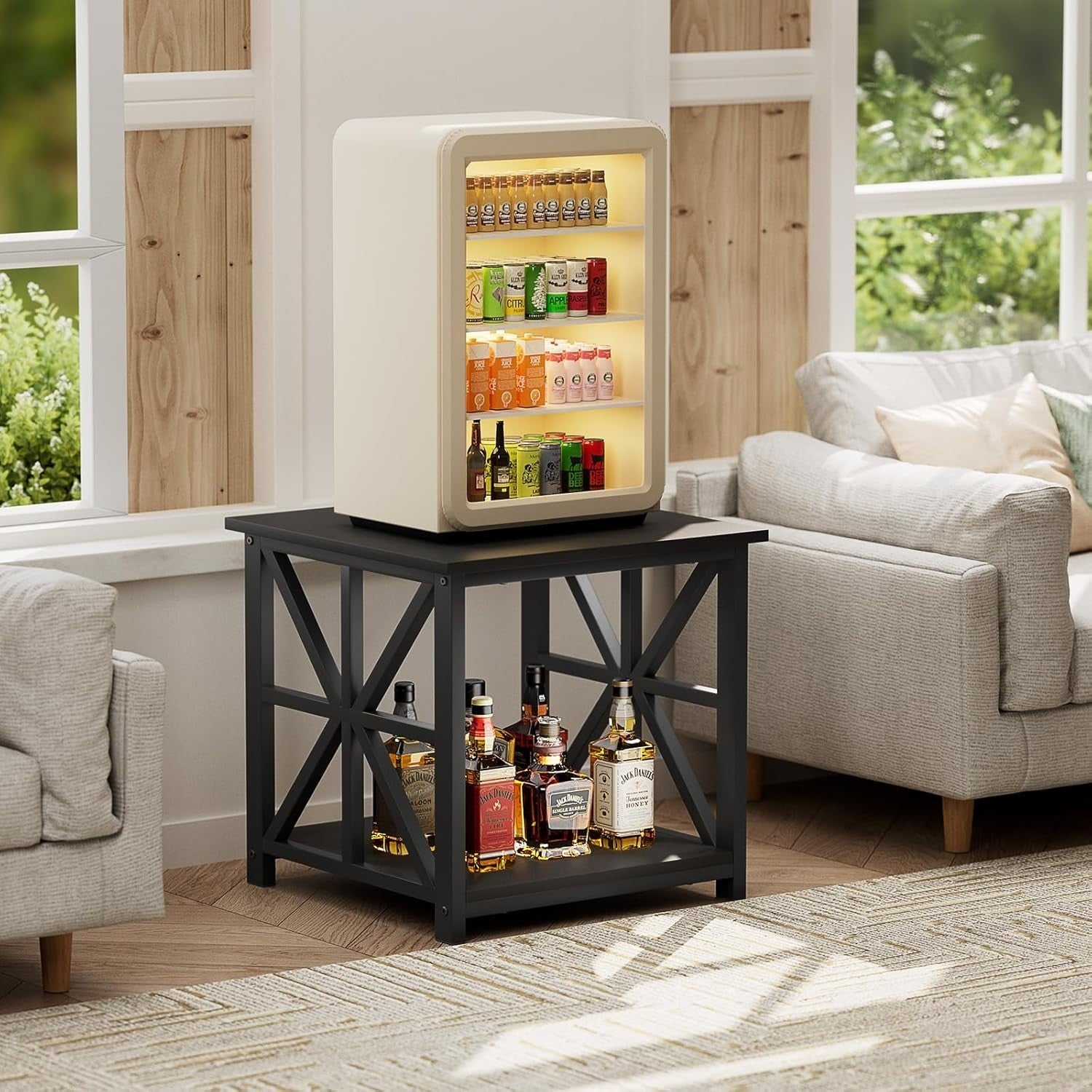 Black 2-Tier Square Side Table 50x50x50 cm | Farmhouse End Table w/ Storage