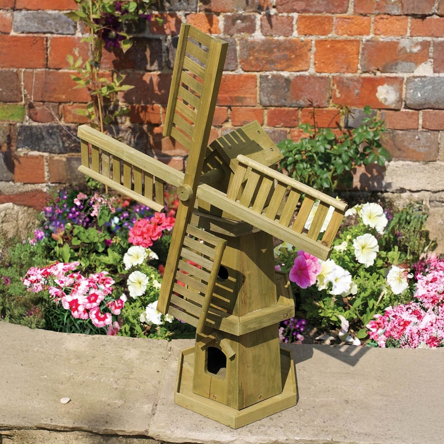 Extra Large Wooden Windmill – Garden Ornament Beige Pine Wood Easy Assembly