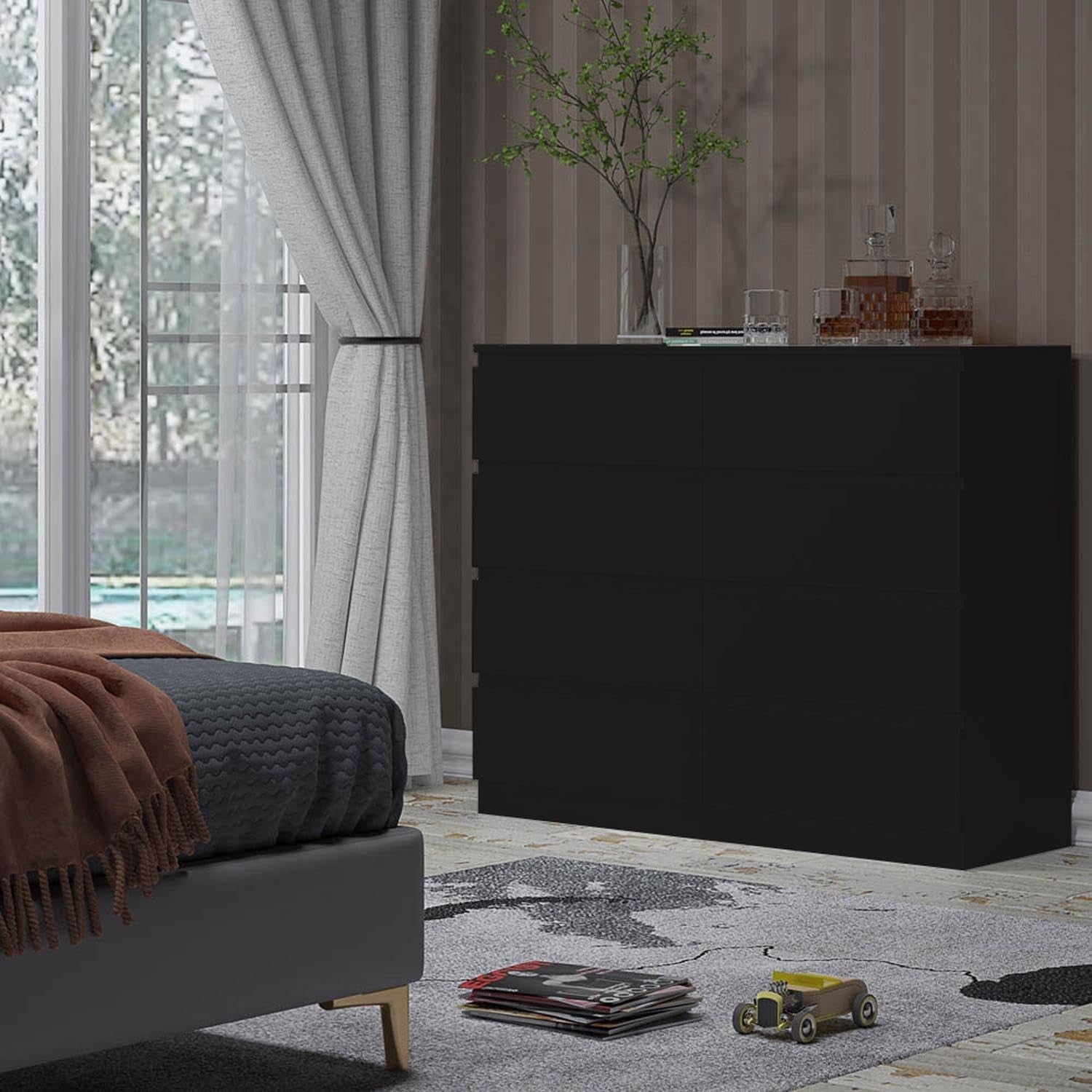 Matt Black Chest of 8 Drawers Modern Bedroom Storage Wide Tall Unit
