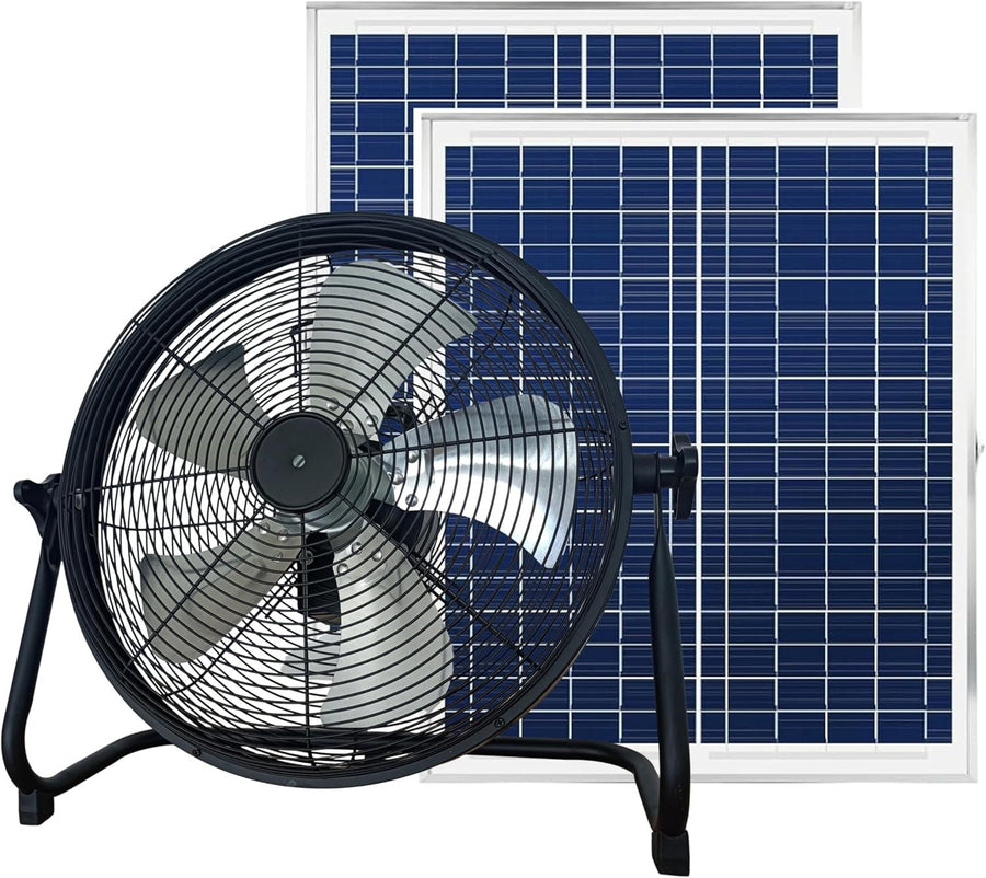 16" Solar Rechargeable Floor Fan – 12-Speed Dual Power AC/DC Cooling Fan Black