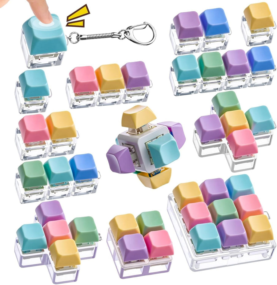12pc Keyboard Clicker Fidget Keychain Button Stress Toy Set