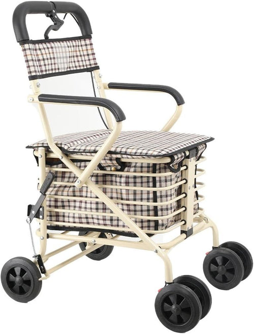 Elderly Shopping Trolley Walker 6 Wheel With Seat Lockable Brakes 120KG