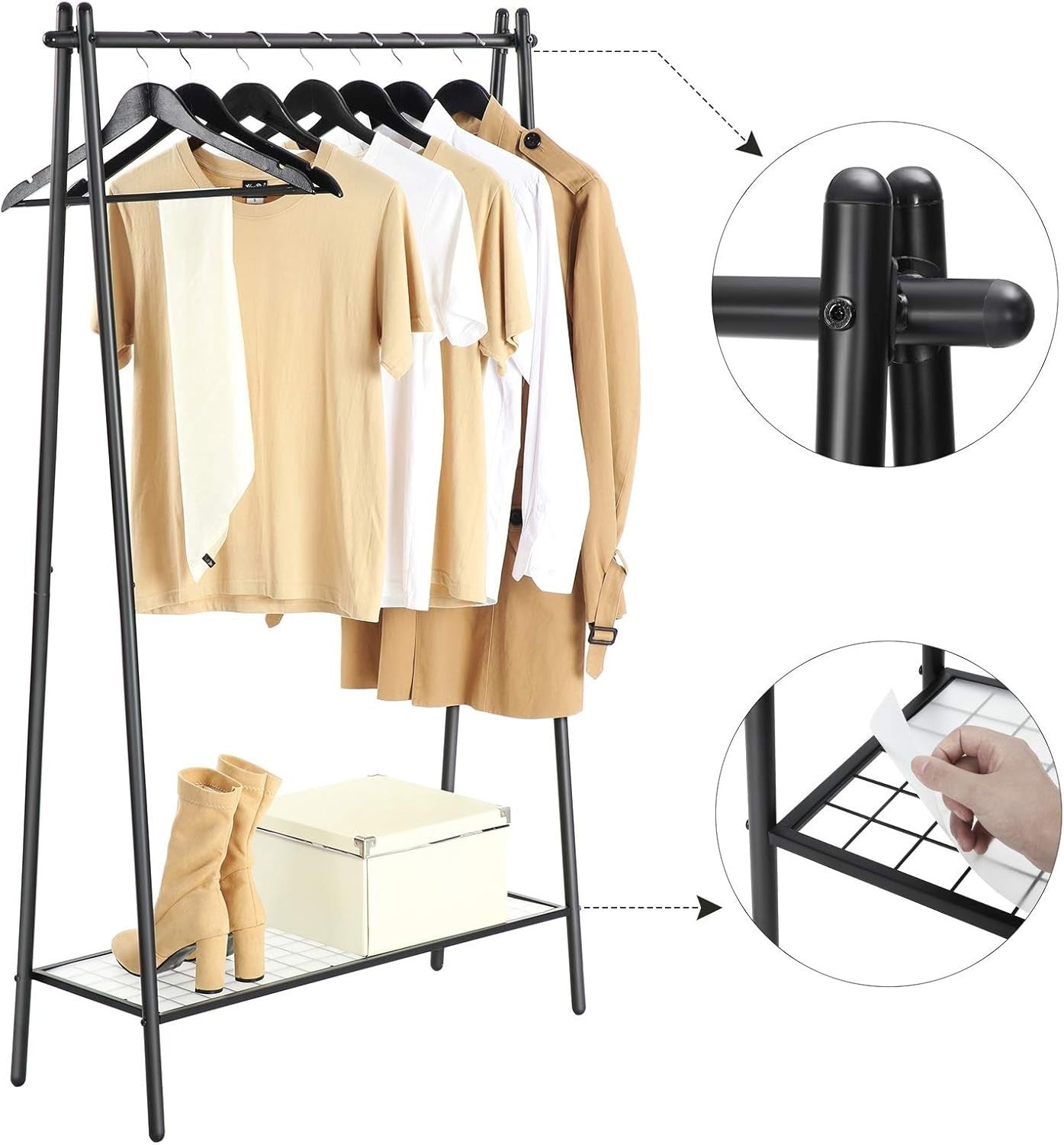 Heavy Duty Clothes Rail with Shelf – Matte Black 153cm