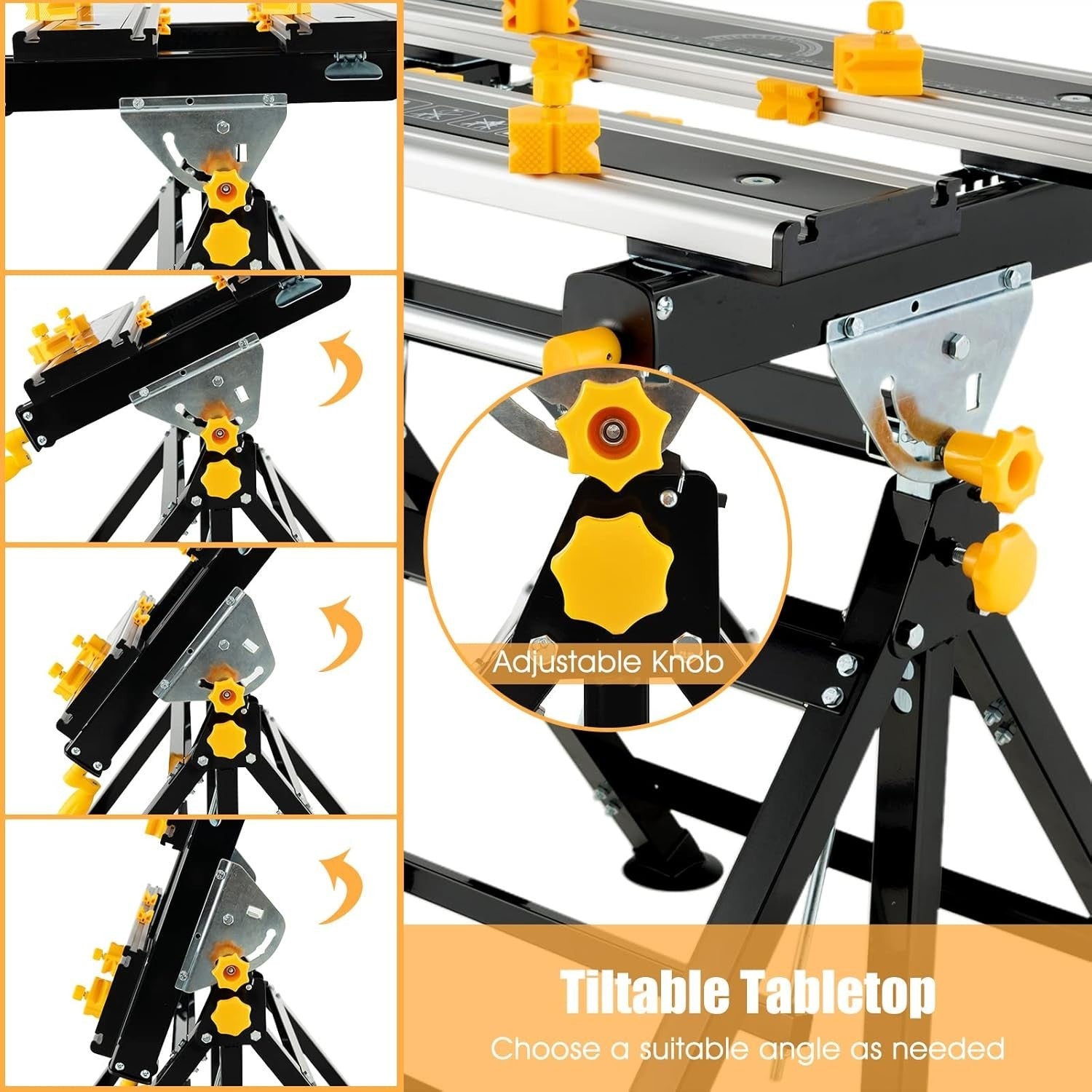 Folding Workbench 75x60cm Yellow Adjustable Height Tilt Table Sawhorse 7 Levels