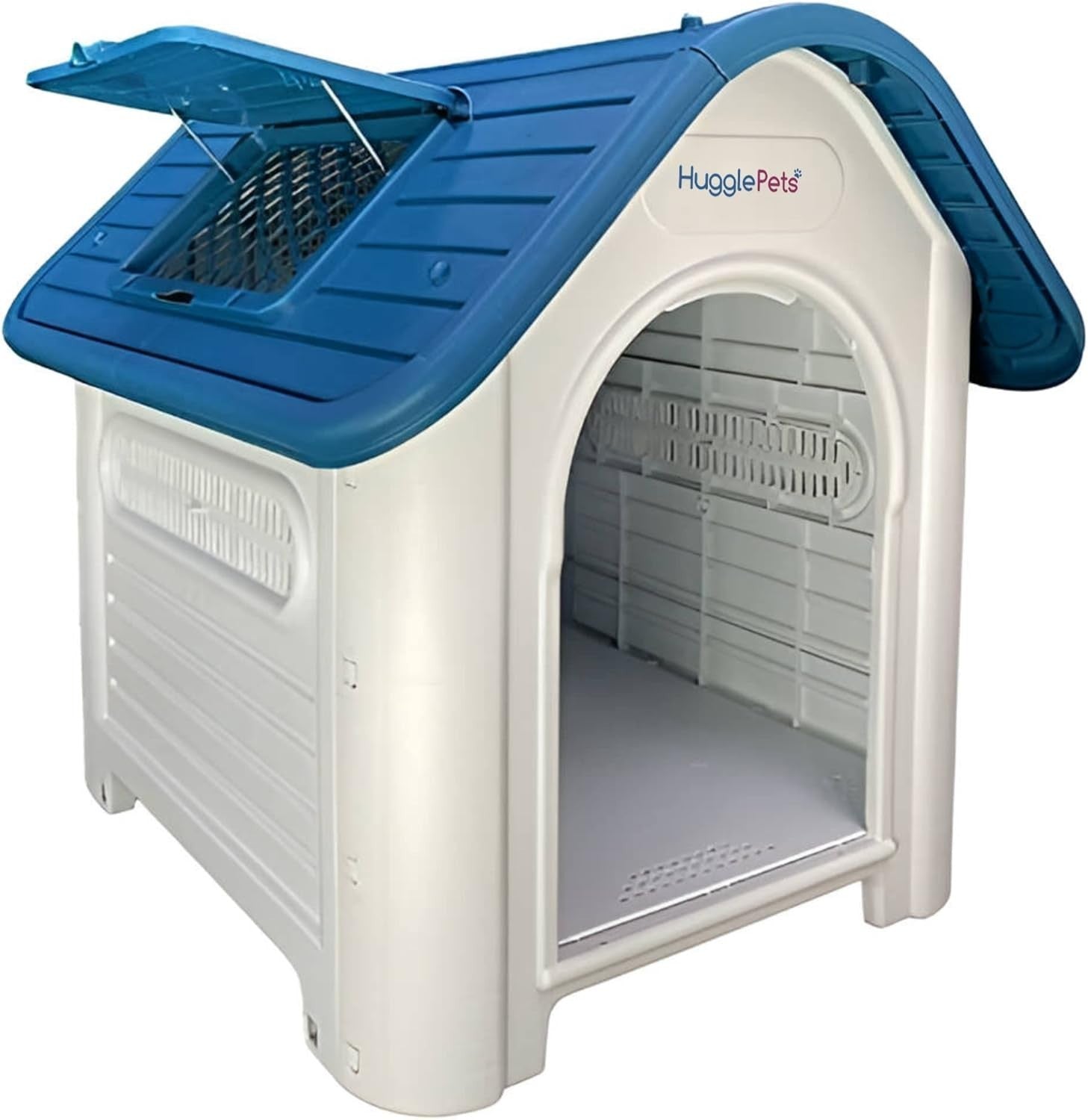 Outdoor Indoor Plastic Dog Kennel Raised Ventilated Weatherproof Shelter Blue