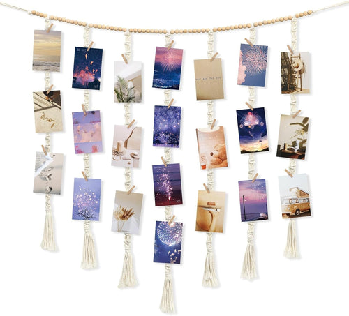 Boho Macrame Photo Display Beige Hanging Frame DIY Wall Decor