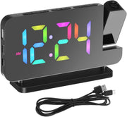 Projection Alarm Clock RGB Night Light LED Display USB Bedside Clock