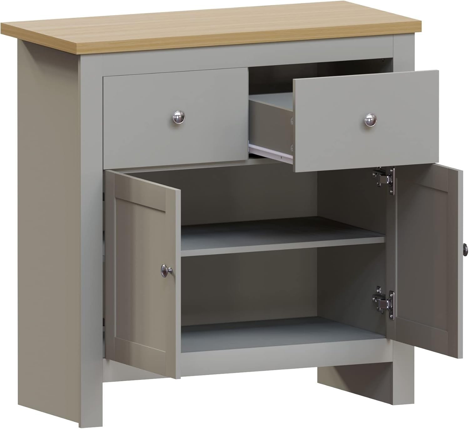 Modern Grey & Oak Sideboard Cabinet 2 Door 2 Drawer Storage Unit
