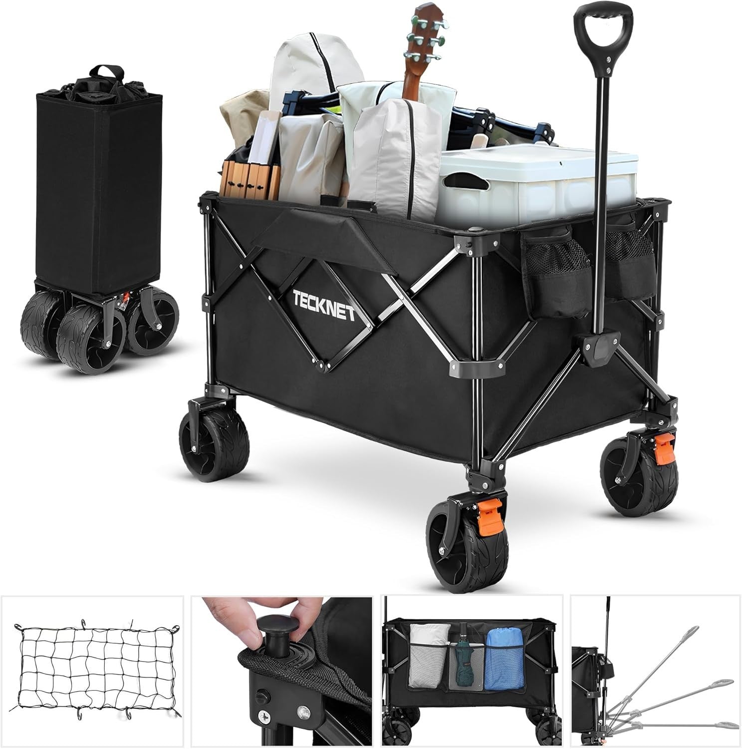 180L Folding Camping Trolley Wagon Cart With Brakes Outdoor Heavy-Duty