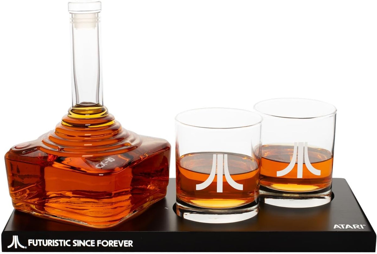 Atari Joystick Whiskey Decanter Set 750ml with 2 Glasses & Tray Retro Gift