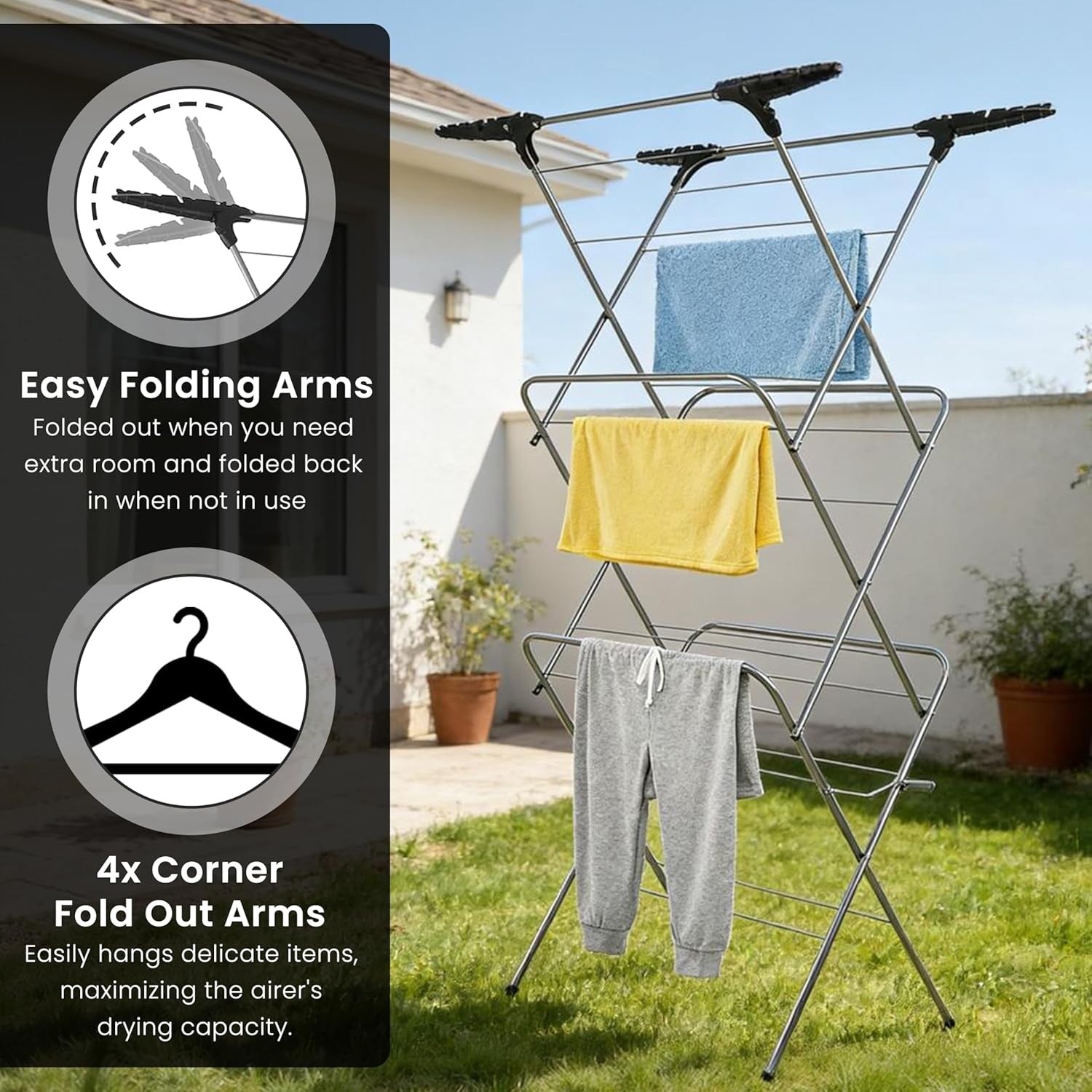 3 Tier Folding Clothes Airer 20m Drying Space Indoor Outdoor Laundry Rack
