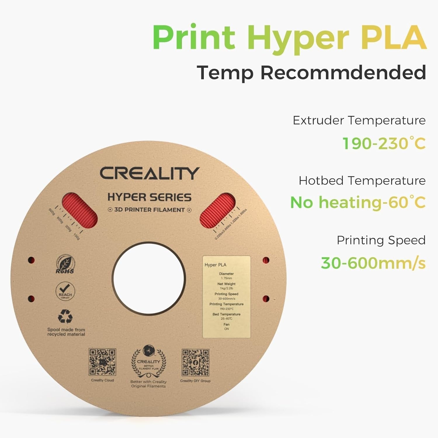 Hyper PLA Filament 4KG High Speed 600mm/s Multicolor 1.75mm