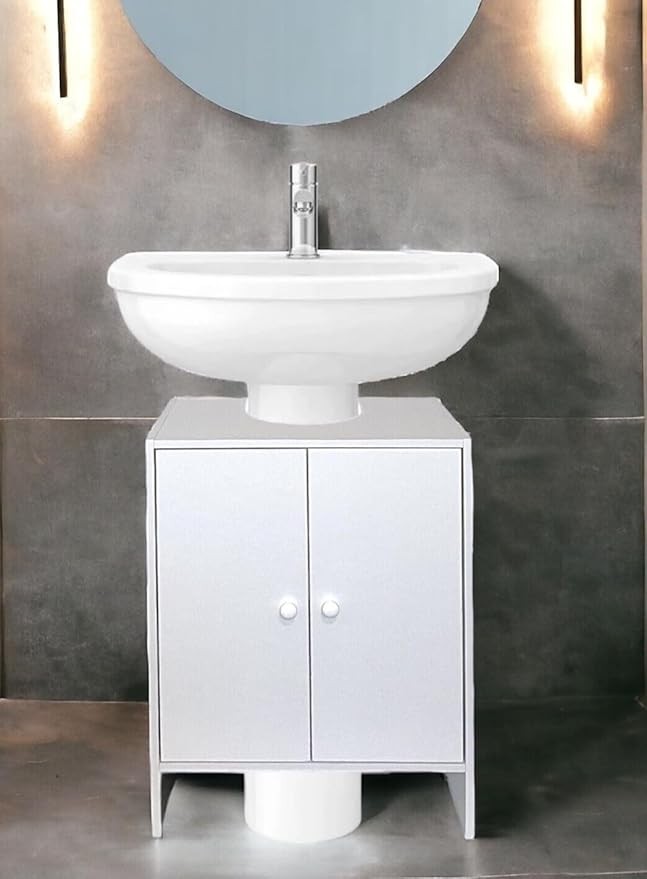 White Bathroom Sink Cabinet 48x30x60cm Under Basin Storage Cupboard 2 Door Unit