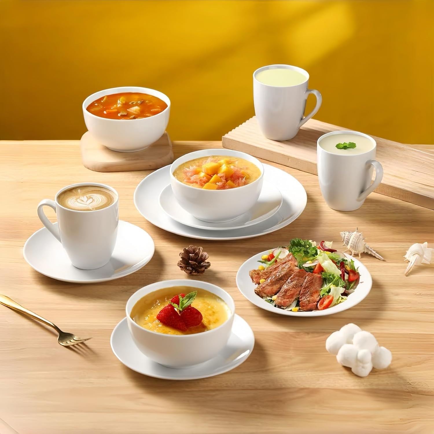 18pc Porcelain Dinnerware Set White Plates Bowls Microwave Dishwasher Safe
