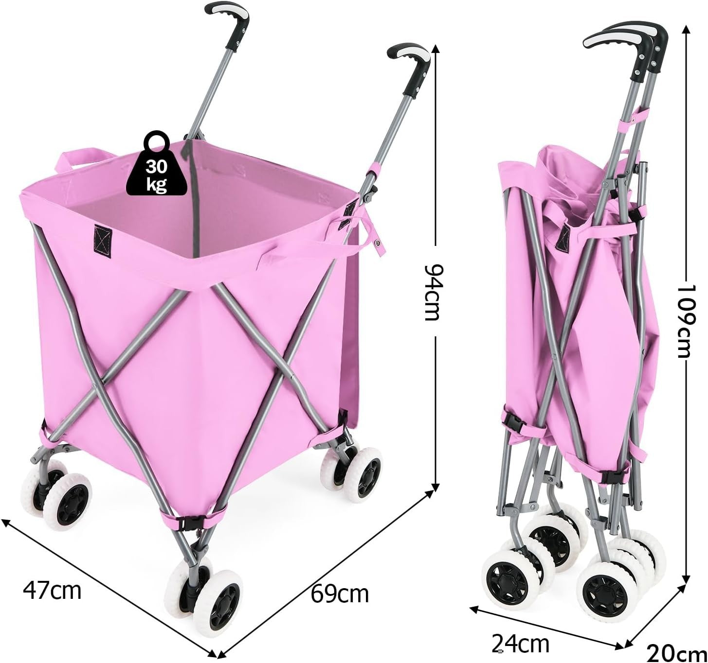 90L Folding Shopping Trolley 8 Wheels Large Waterproof Cart Portable Grocery