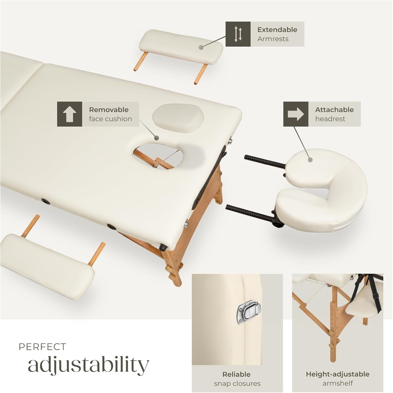 Portable Massage Table Foldable Beauty Therapy Bed 61cm Adjustable Beige