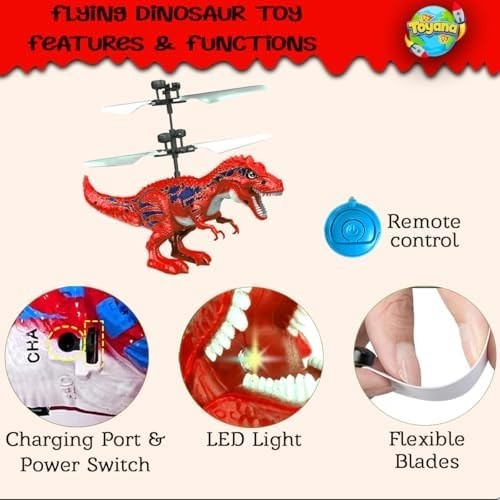 Toyana LED Flying Dinosaur Drone for Kids 6+ | Gesture Control RC Dragon Toy