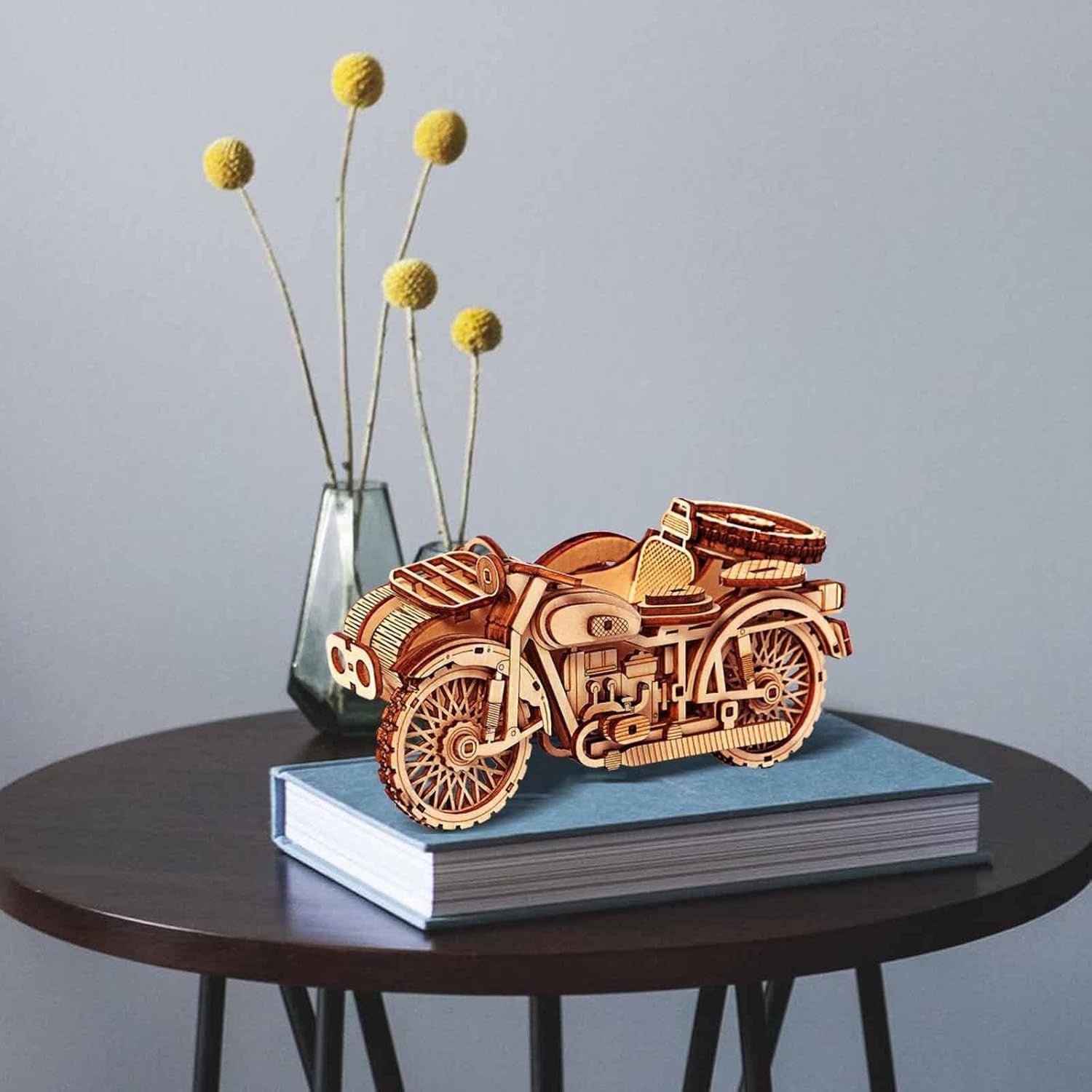Wooden Sidecar Motorbike 3D Puzzle Kit – Retro Model for Adults & Teens