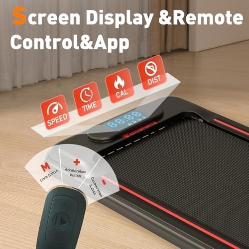 Under Desk Walking Pad 1–6km/h Quiet Portable Treadmill w/ LED Display (Red)
