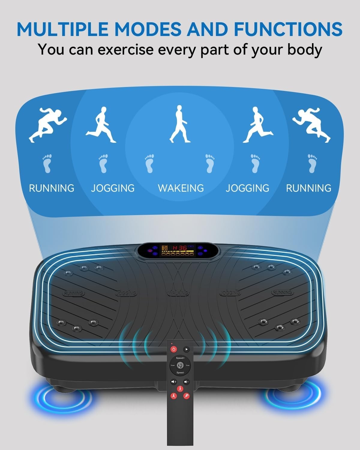 Jet Black Vibration Plate Exercise Machine Lymphatic Drainage 200 Speeds