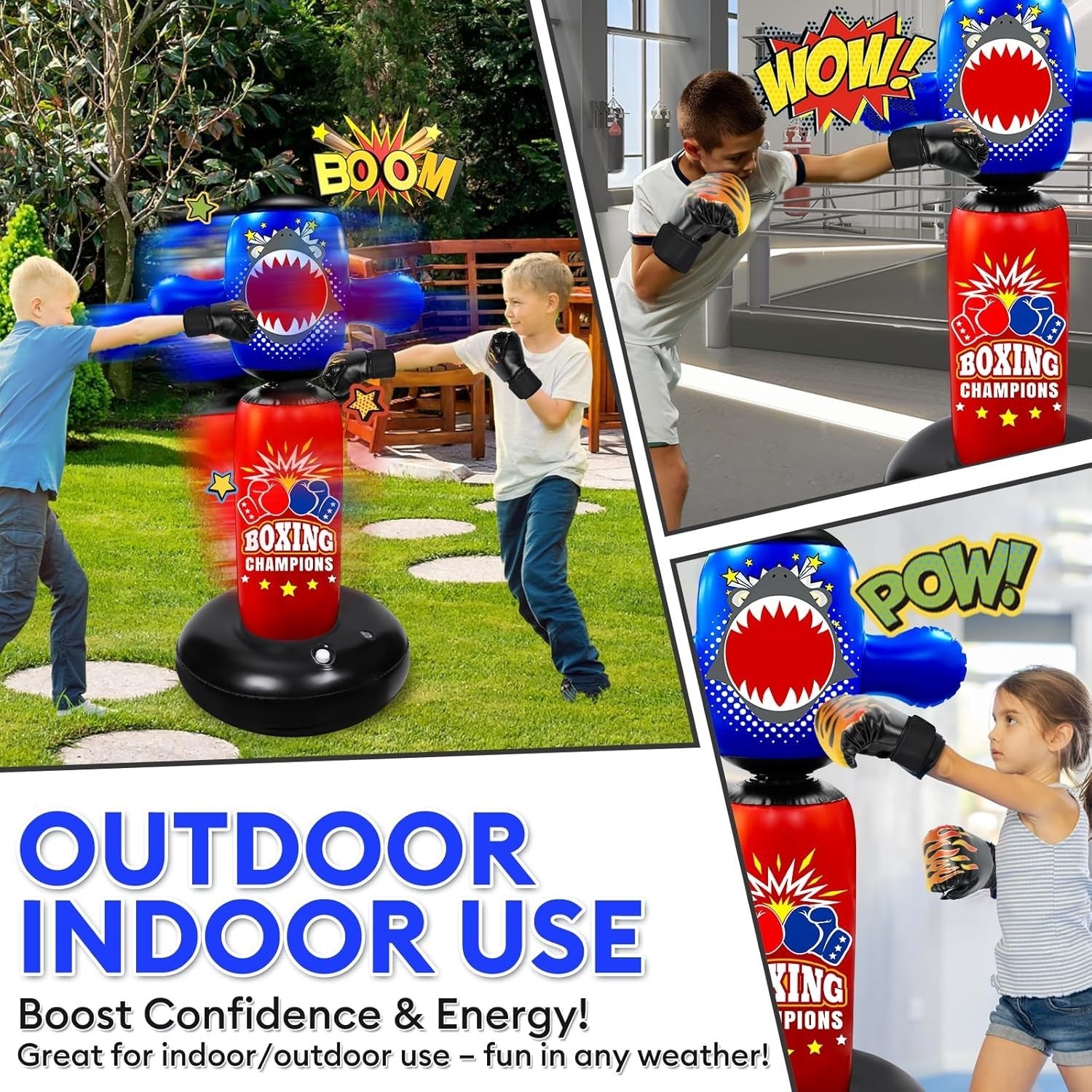 Inflatable Kids Punching Bag 63inch Freestanding Boxing Toy Gloves