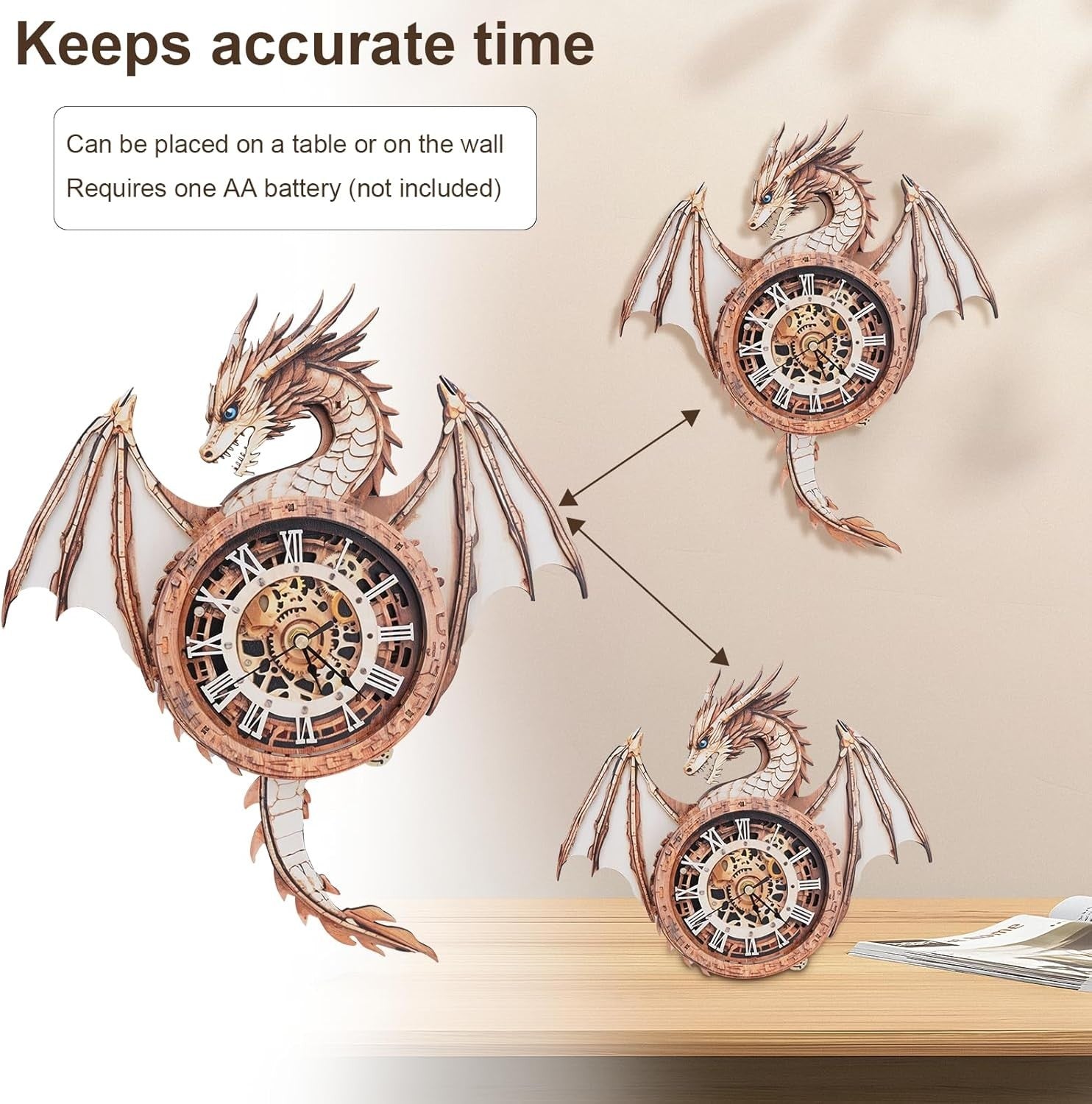 3D Dragon Wall Clock Puzzle Kit with Mechanical Pendulum & Vintage Design
