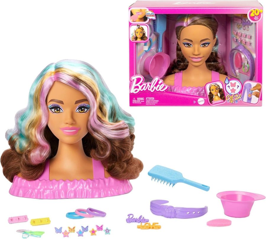 Kids Hair Styling Doll Head Dark Brown Hair w/ 20+ Accessories Color Change
