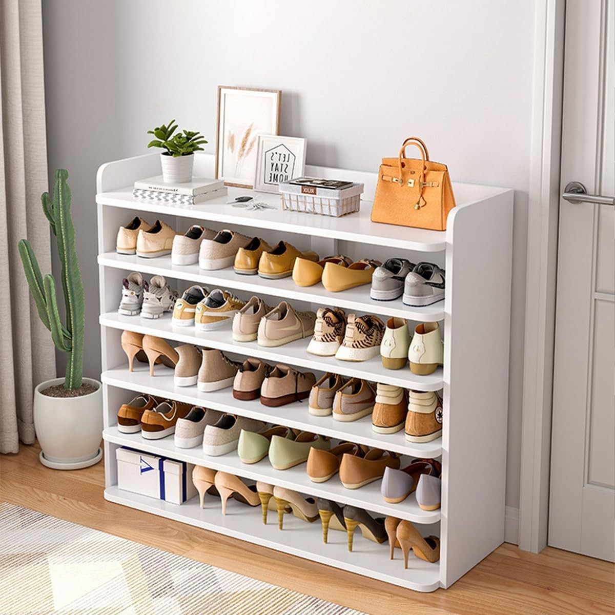 6-Layer Shoe Cabinet, 102x26x88 cm White, Large Capacity Storage Rack
