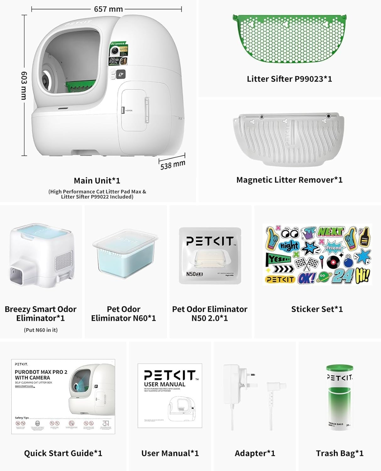 AI Self Cleaning Cat Litter Box Camera App Control 76L Multi Cat