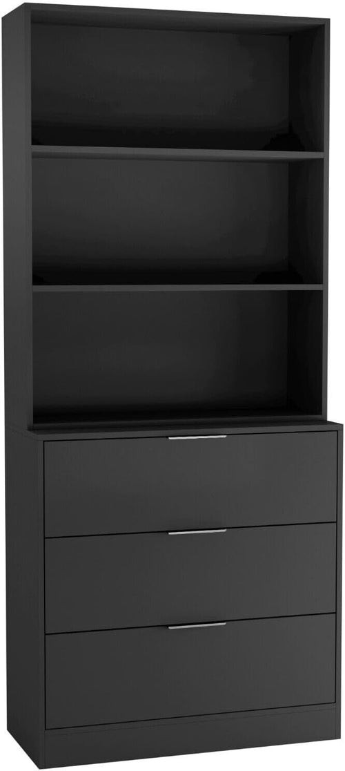 Black 60cm 3 Drawer Wooden Storage Cabinet & Bookcase Shelving Unit
