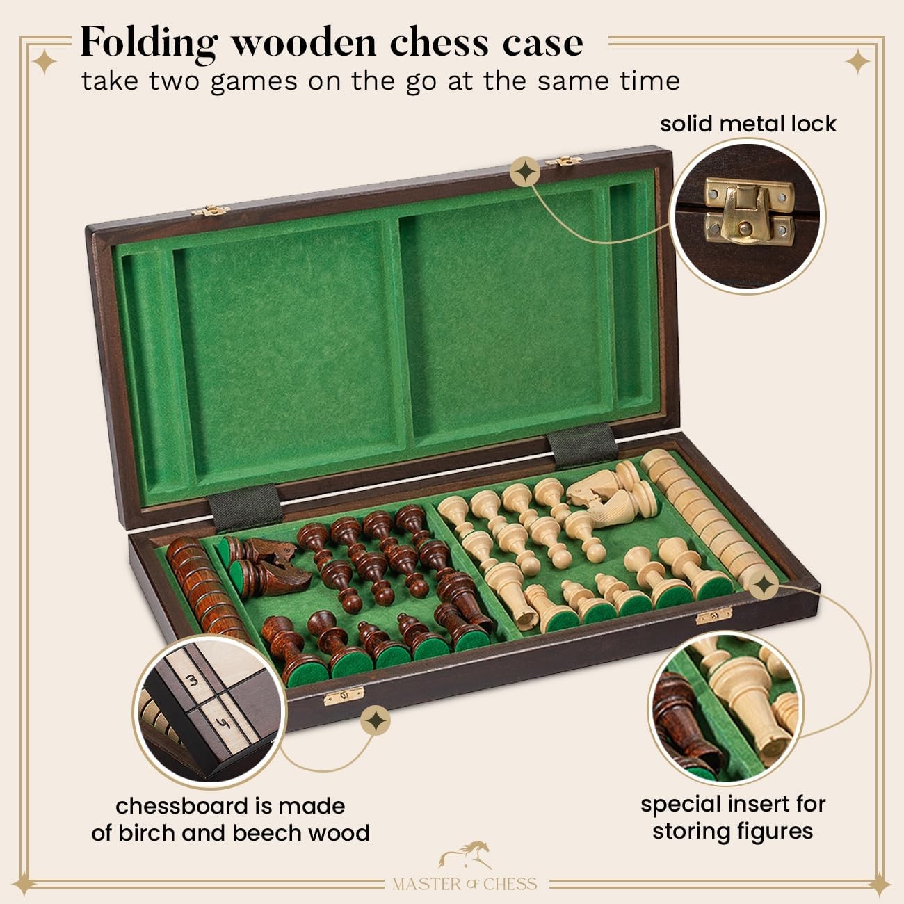 Luxury Wooden Chess & Draughts Set 50cm • Weighted Pieces • Folding Board
