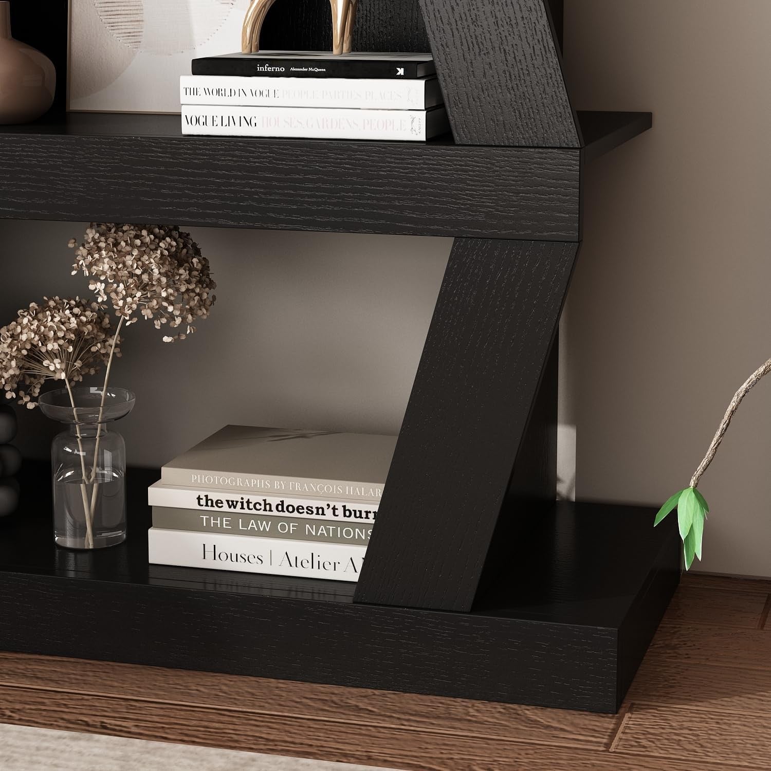 Modern Black Wave Bookcase with 10 Shelves Freestanding Display Unit