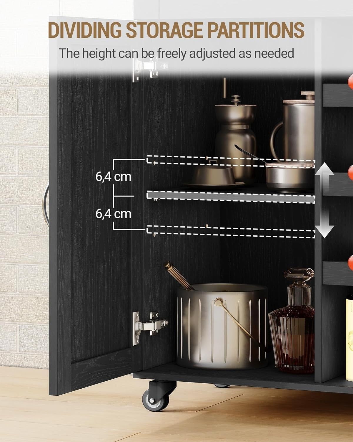 Black Rolling Kitchen Island Cart Wine Rack Drawers Shelves