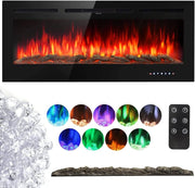 50" Wall Mounted Electric Fireplace Heater Crystal Flame Remote LED