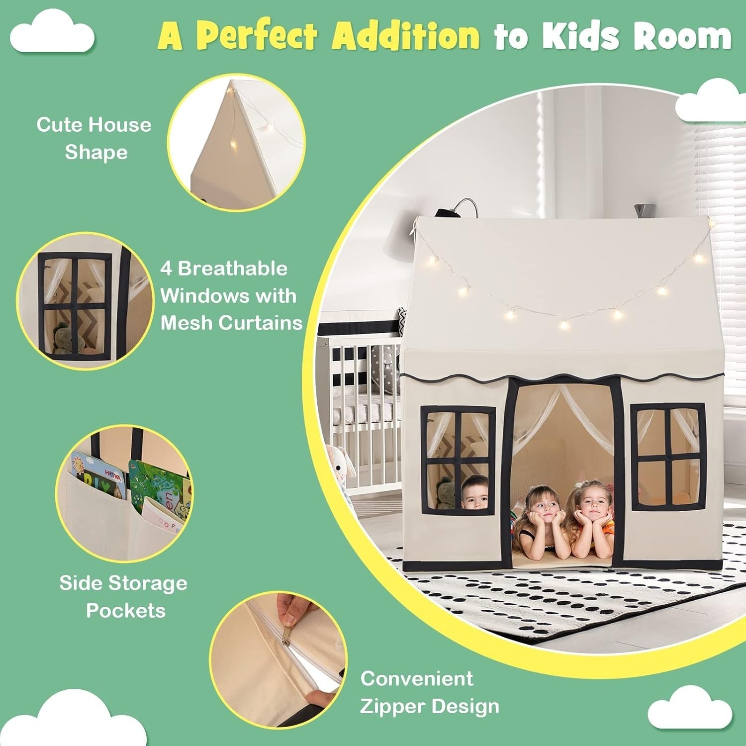 Kids Castle Play Tent Indoor Outdoor w Star Lights Mat Large Playhouse