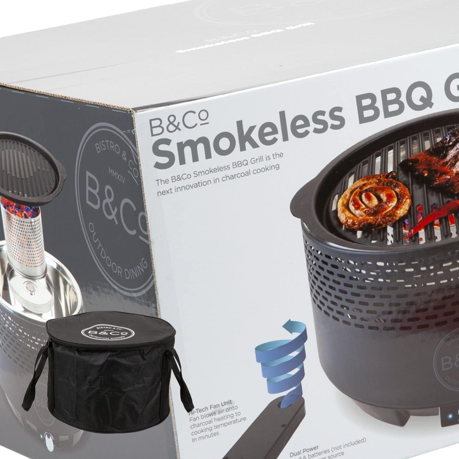 Smokeless Charcoal BBQ Grill Portable Tabletop Fan-Controlled Outdoor Cooking