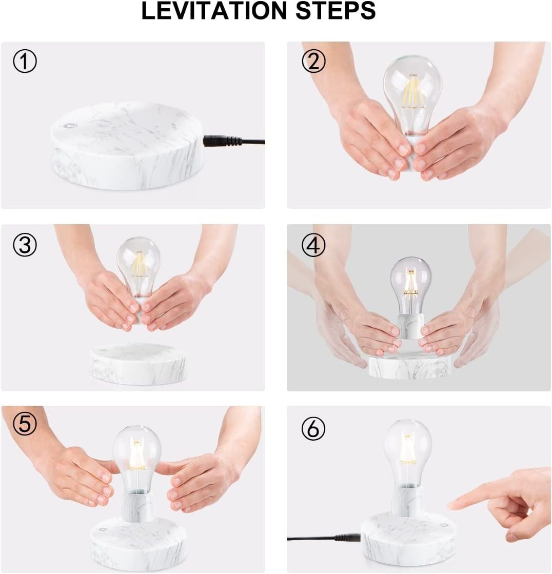 Levitating LED Light Bulb, Floating Magnetic Desk Lamp, 360° Touch Control