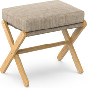 Natural Bamboo Foldable Footstool with Brown Chenille Cushion & X-Leg Design