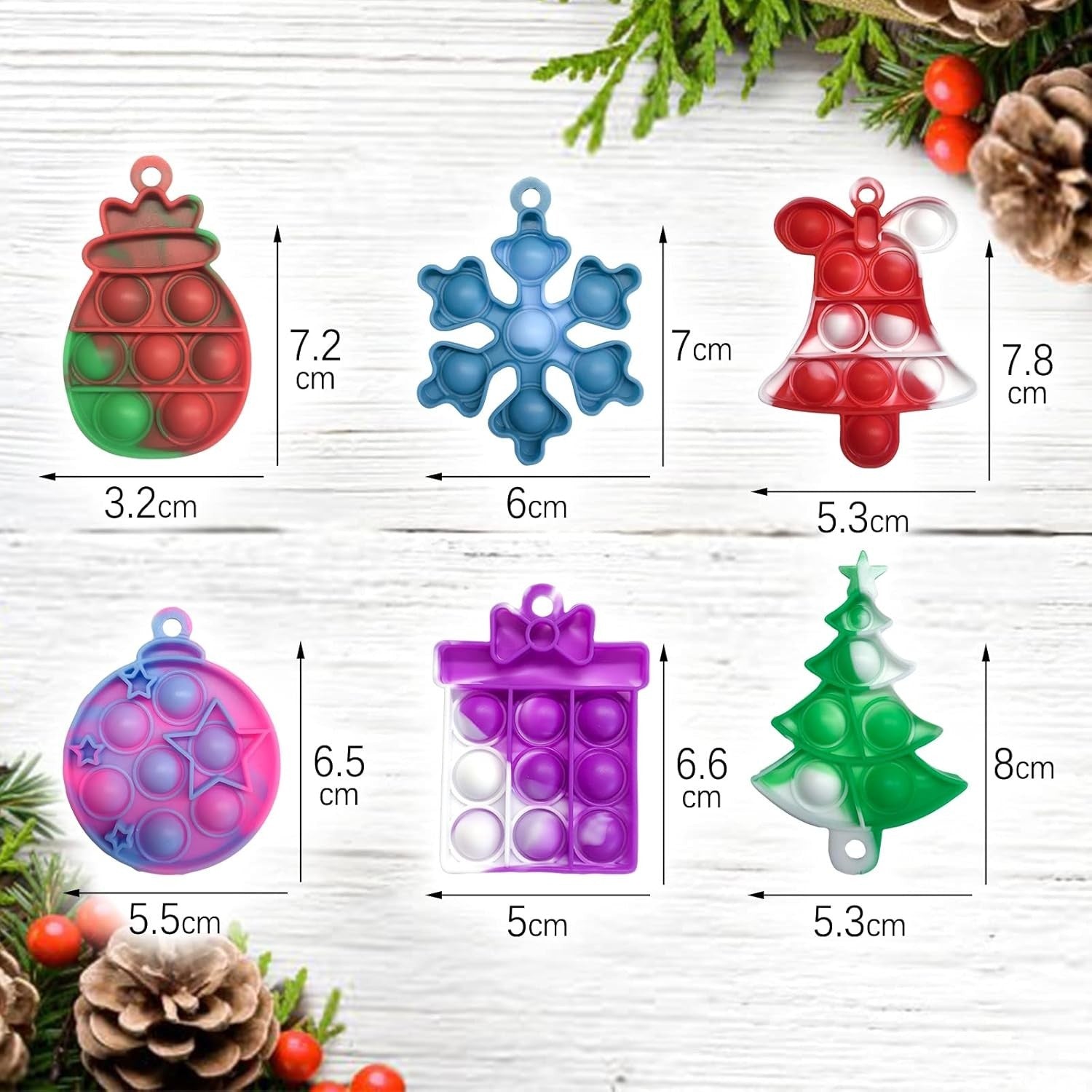 60pcs Christmas Mini Pop Keychain Fidget Toys Stress Relief Silicone Set