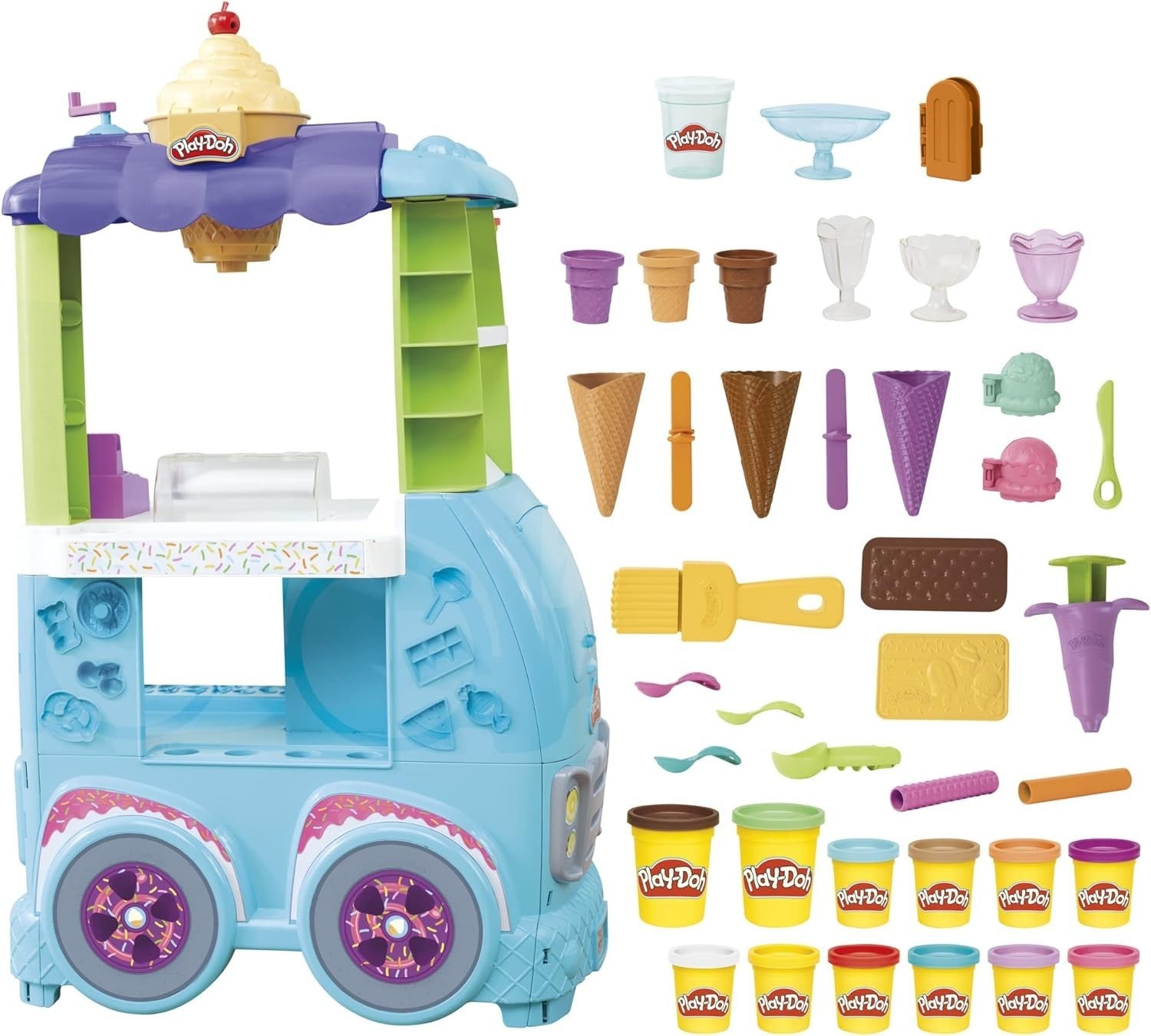 Kids Ice Cream Truck Playset Play Dough Kitchen Van Sounds 27 Accessories