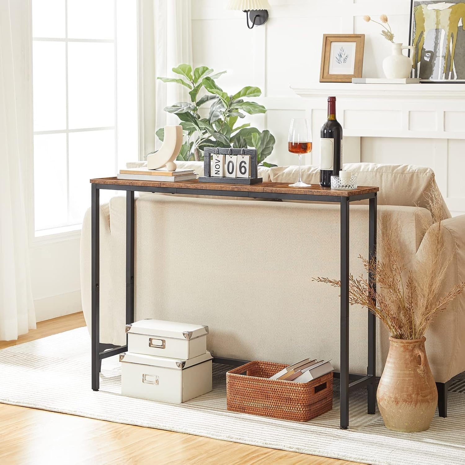 Slim Narrow Console Table 100cm Hallway Table with Rustic Storage