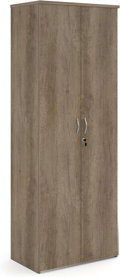 Nebraska Oak Storage Cupboard 2 Door Tall Lockable Cabinet with 5 Shelves 214cm