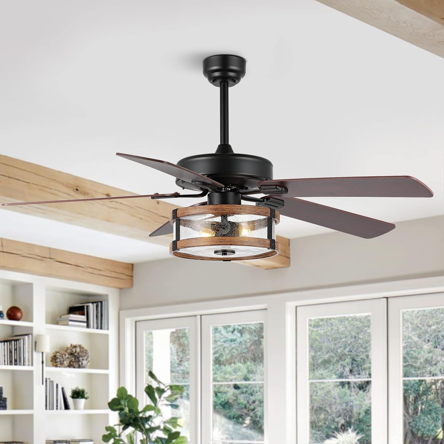 JONATHAN Y Joanna 52" LED Ceiling Fan, Rustic Iron/Wood, App & Remote